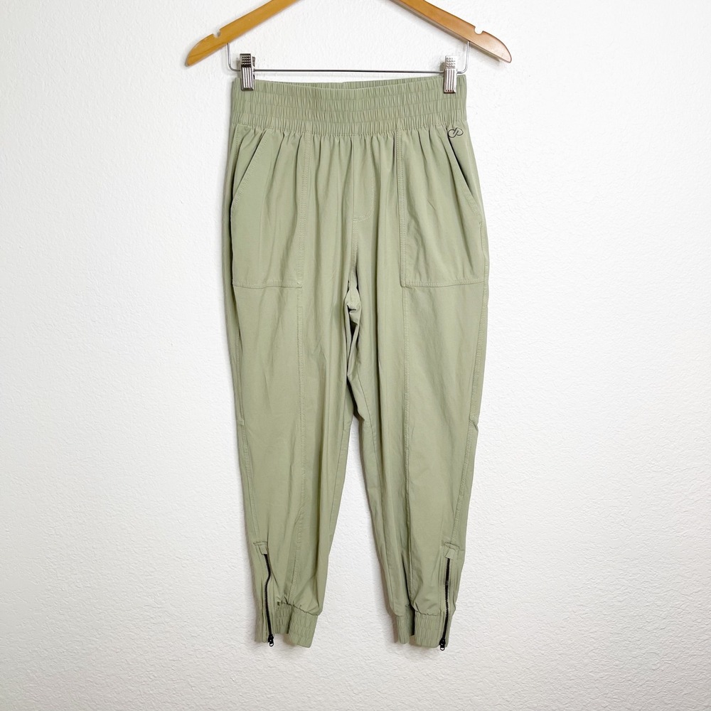 CALIA‎ Sage Green Smocked Waist Utility Joggers Ankle Zip Pants Womens Small